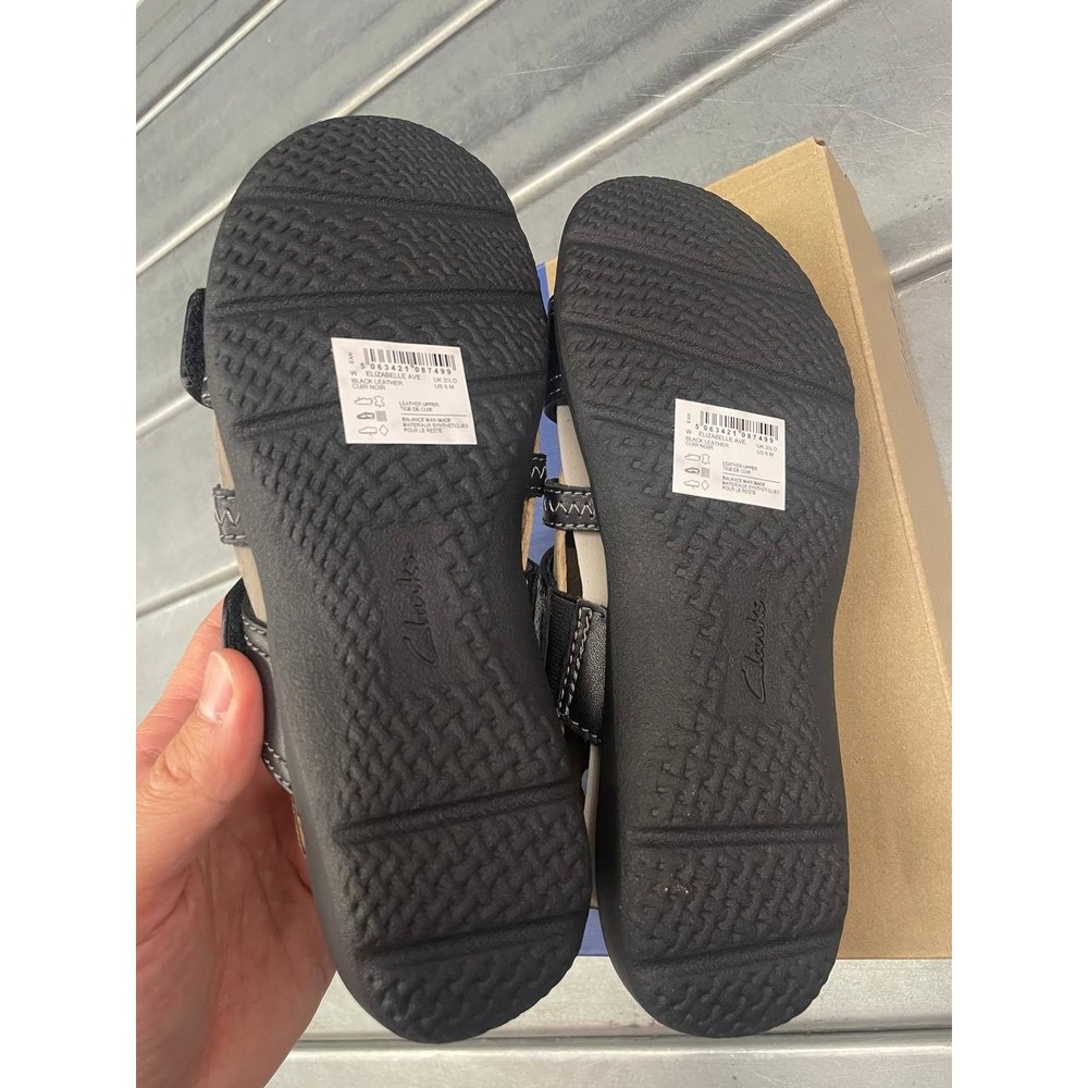 Clarks Elizabeth Ave Sandals Womens 6 Black Leather Slip On Slide - Picture 8 of 9